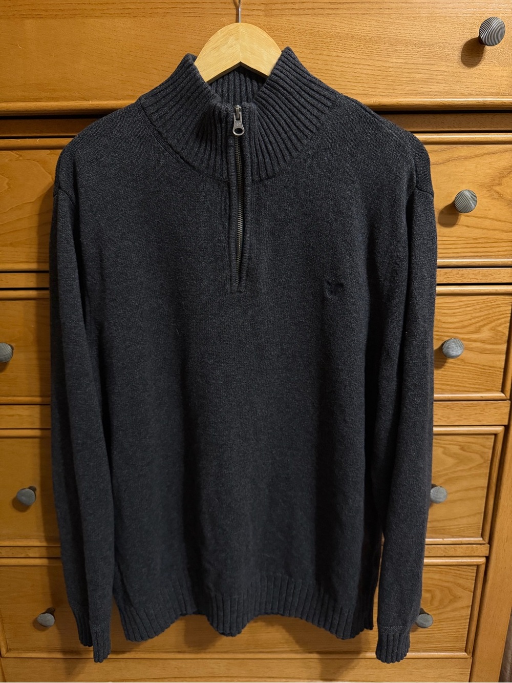 American Eagle Sweater Mens Size XXL Gray Marled 100% Cotton Mock Neck 1/4 Zip